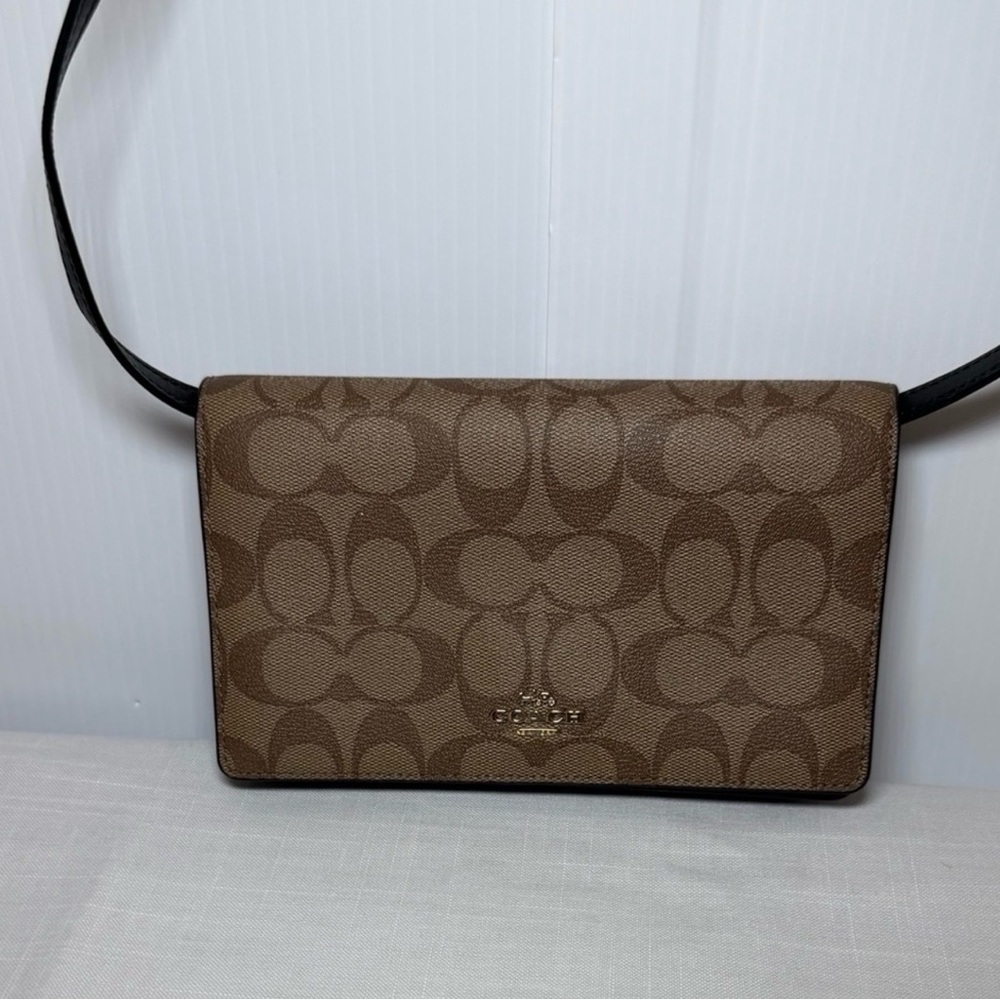 Coach Brown Signature Canvas Crossbody Wallet-On-Chain